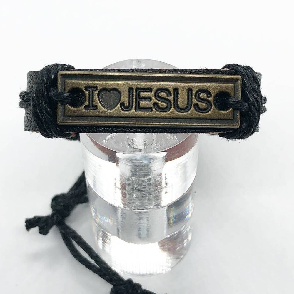 Black leather bracelet.
